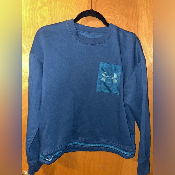 Under Armour Women's Rival Fleece Mesh Crew Sweatshirt Cropped Blue Note Sz. Med - Picture 1 of 5